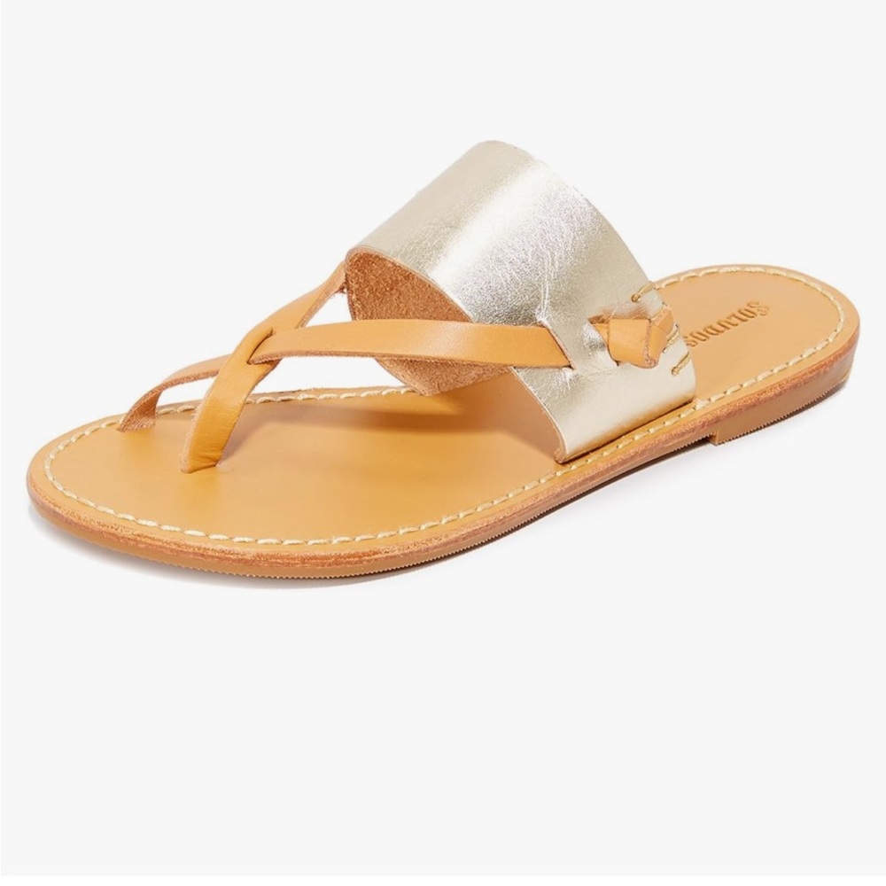 New in Box- Soludos Slotted Thong Leather Sandal- Size 5.5- Platinum color